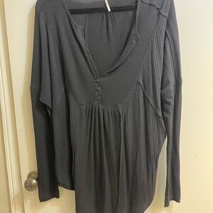 Free People Black Ribbed Blouse medium